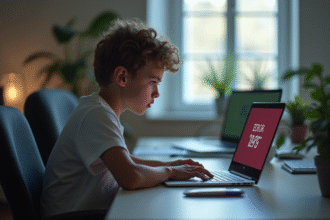 Adolescent frustré devant un ordinateur avec erreur 429