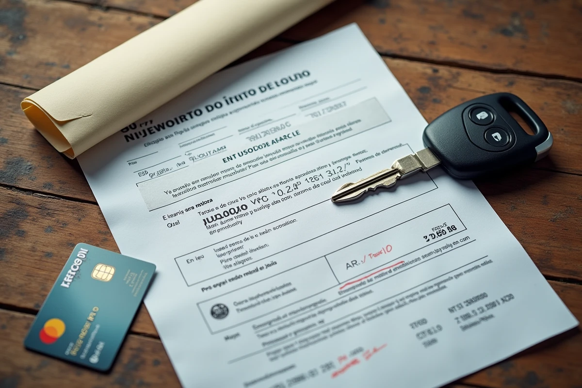 Amende de circulation espagnole posée sur une table avec clé de voiture de location et contrat de location