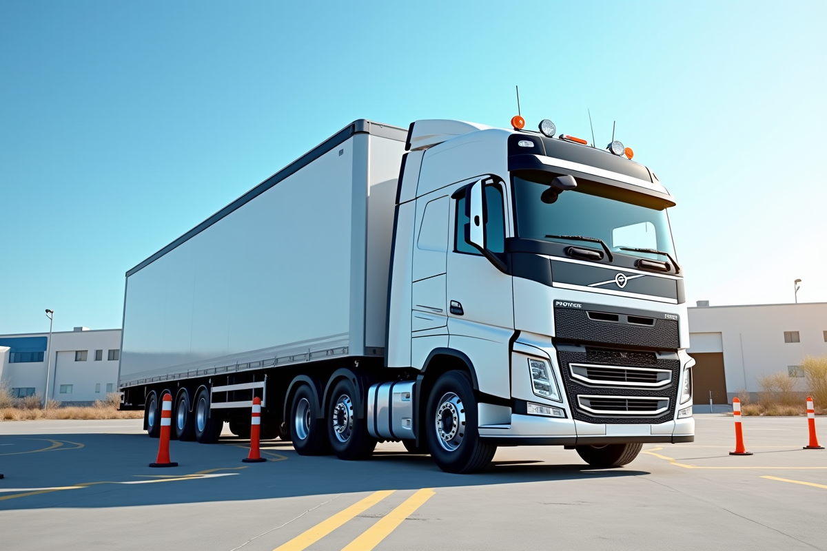 Camion de 15 tonnes avec le capot levé en extérieur sous un ciel bleu ensoleillé