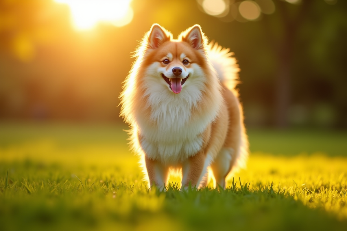 Chien Spitz fier dans un parc ensoleille