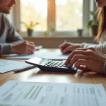Jeune couple avec conseiller immobilier et papiers