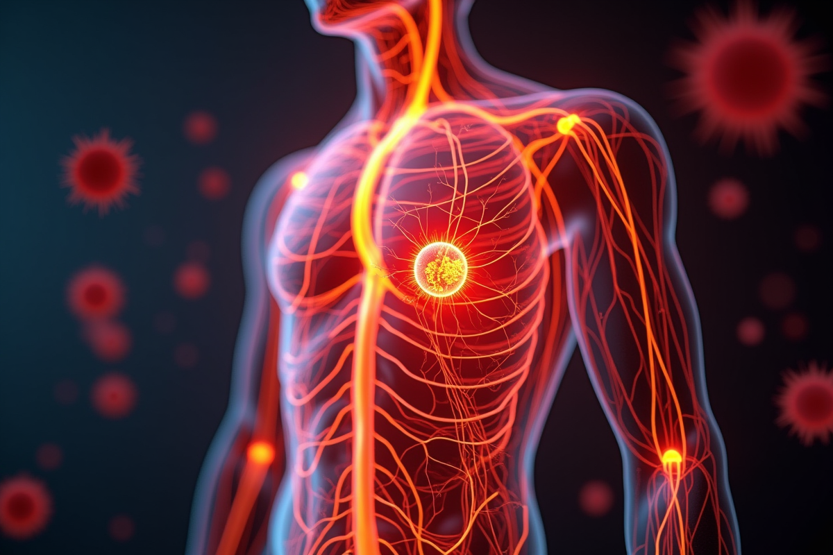 Coupure anatomique montrant le flux d énergie dans le corps humain avec système nerveux