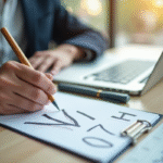 Espace de travail moderne avec un professionnel écrivant V
