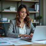 Femme d'affaires organisée avec des graphiques financiers