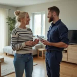 Femme discutant avec une travailleuse à domicile dans un appartement lumineux