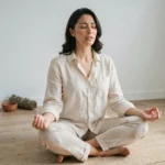 Femme en méditation yeux fermés expérimentant un flash lumineux intérieur en spiritualité