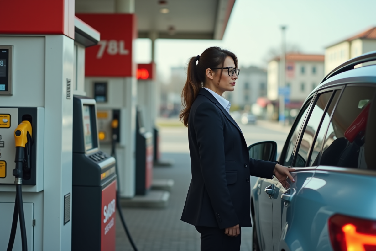 Jeune femme faisant le plein d