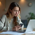 Jeune femme regardant son smartphone avec inquiétude