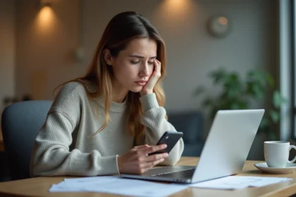 Jeune femme regardant son smartphone avec inquiétude