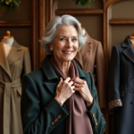 Femme élégante ajustant un foulard en boutique parisienne