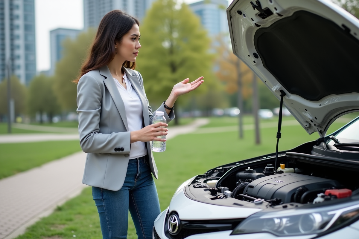 Jeune femme regardant le moteur d