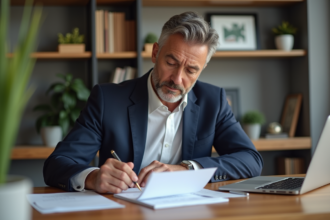 Homme d'affaires en blazer dans un bureau moderne