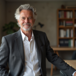 Homme français élégant en blazer dans un studio créatif