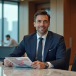 Homme en costume cravate dans un bureau haut de gamme