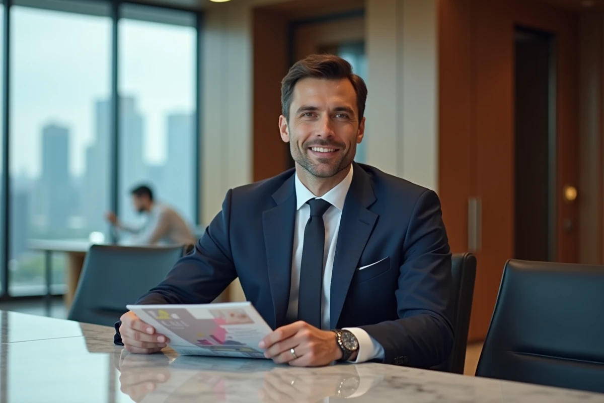 Homme en costume cravate dans un bureau haut de gamme