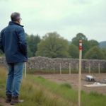 Homme français surveillant un chantier rural en plein air