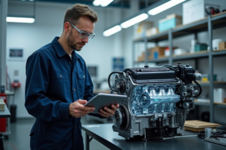 Ingénieur automobile examinant un moteur Toyota détaillé