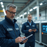 Ingénieur homme examine une pile à hydrogène moderne