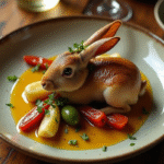 Lapin gourmet avec sauce moutarde et légumes