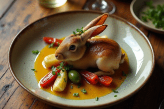 Lapin gourmet avec sauce moutarde et légumes