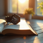 Montre digitale sur un livre illustrant le temps dans la journée