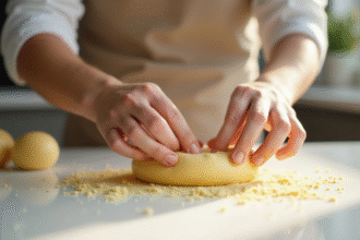 Marzipan fait maison modelé à la main sur un plan de travail lumineux