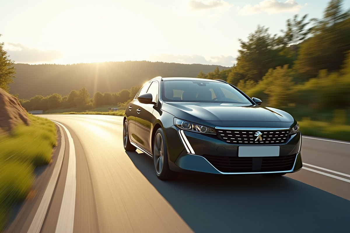 Peugeot 508 PSE roulant sur une route de campagne en journée