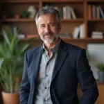 Philippe Coelho en portrait dans un appartement parisien moderne, regard confiant et tenue élégante en 2026