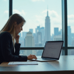 Recruteur en bureau moderne examinant profils candidats