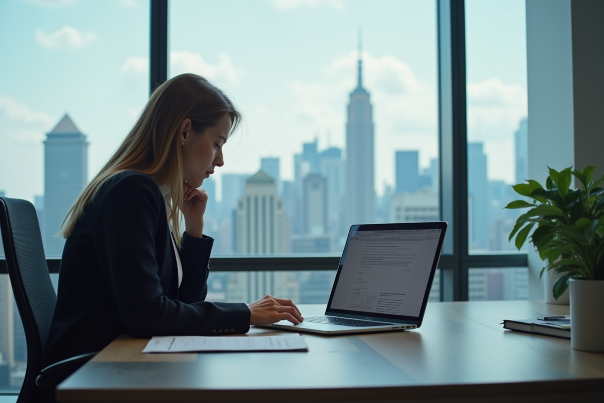 Recruteur en bureau moderne examinant profils candidats