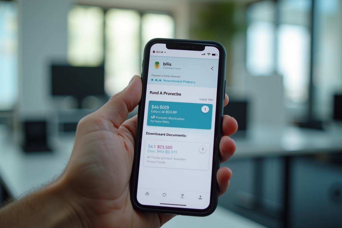 Main tenant un smartphone affichant une plateforme de financement